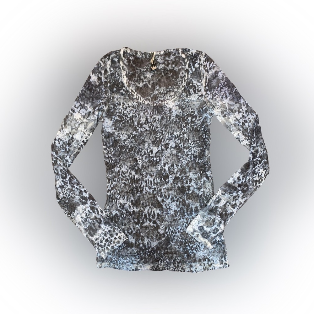 VTG ZINNA BLUE FLORAL LACE MESH LONG-SLEEVE TOP // SIZE SMALL🩵